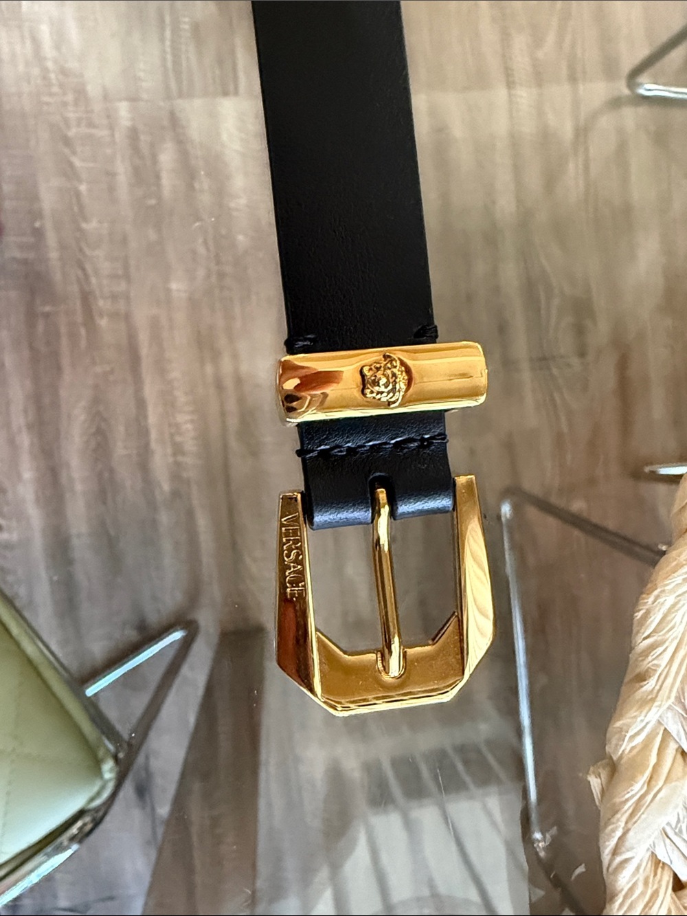 Versace Black Leather Belt with Gold Medusa Buckle